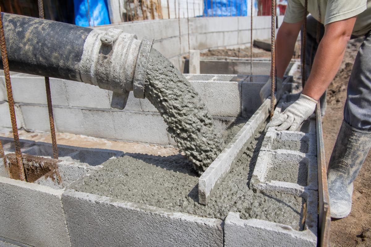 Cement pumped into footings and blockwork cores