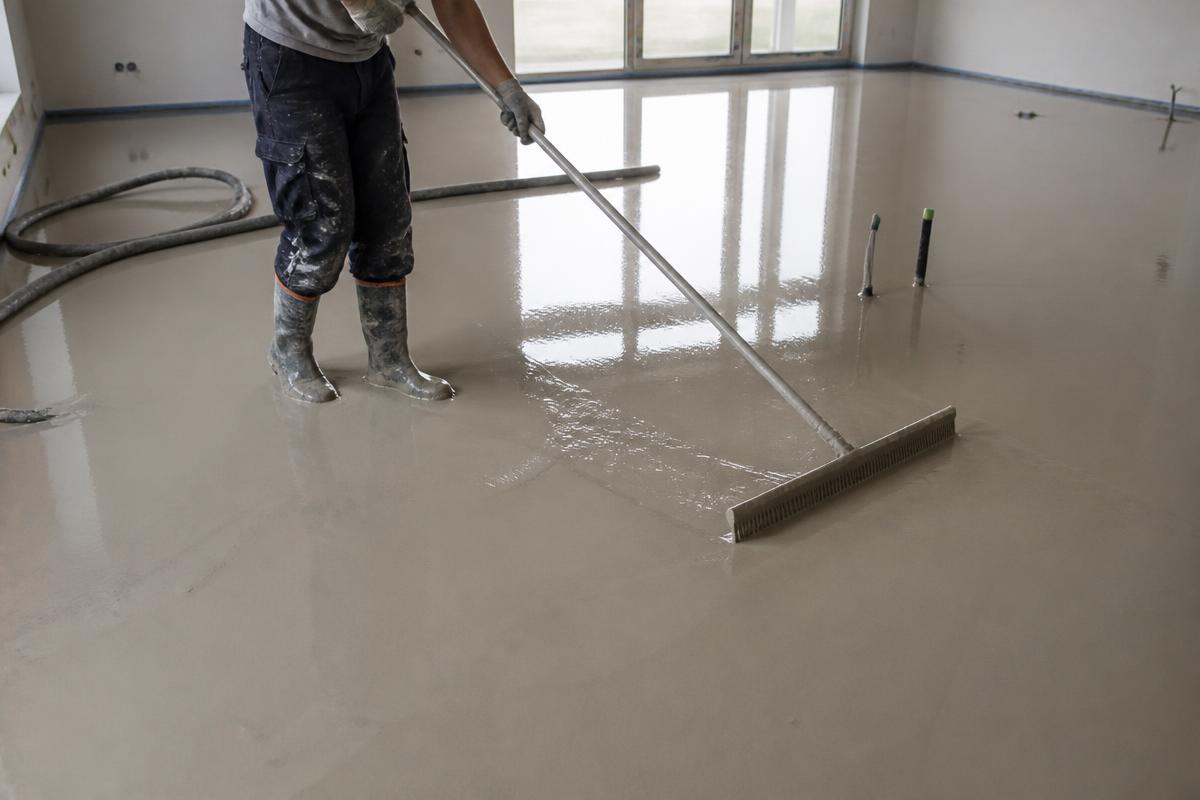 Screed levelled to a mirror-flat finish with a dapple bar